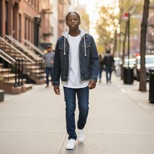 Sun + Stone Men's Jean Trucker Jacket Small Denim Hooded Streetwear